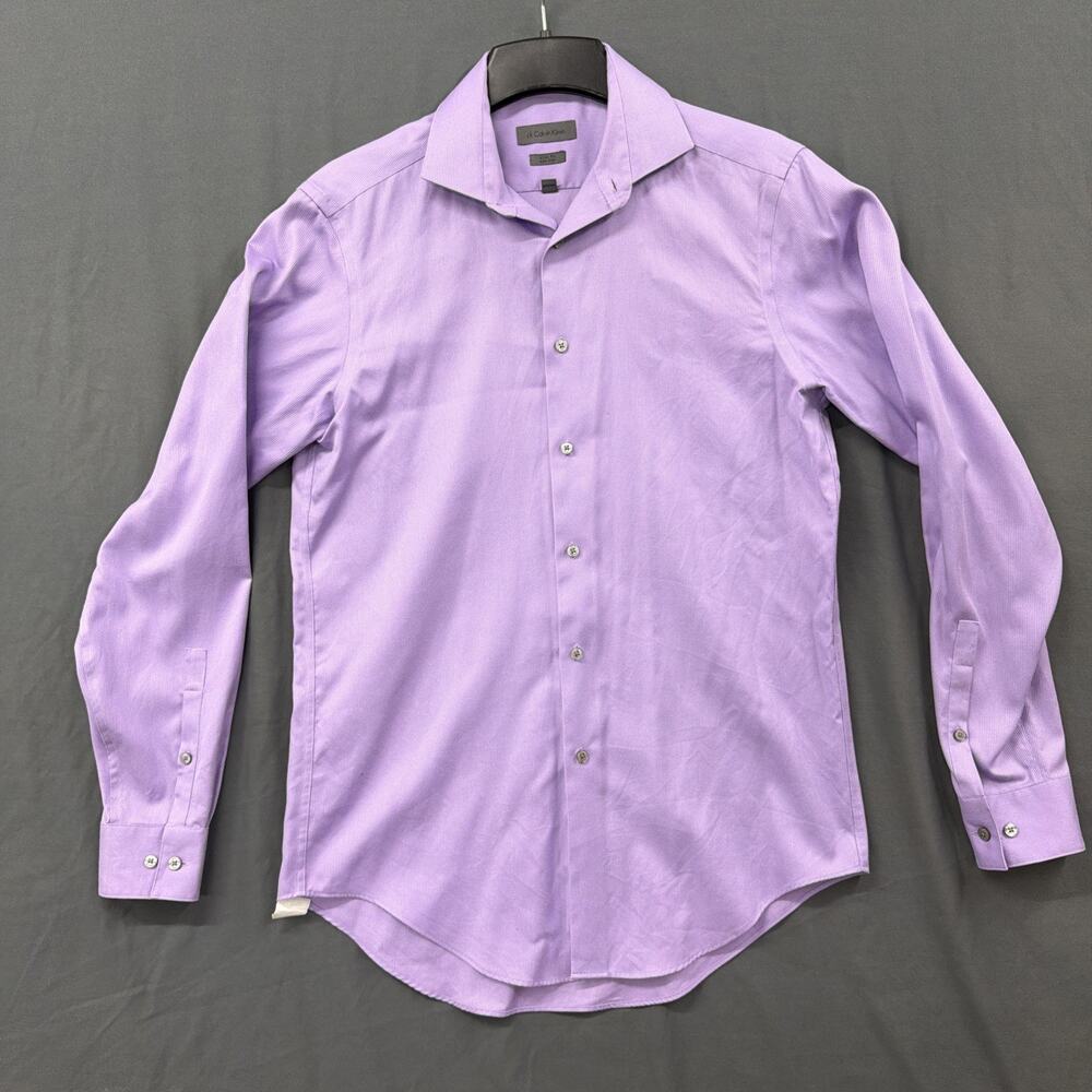 Calvin Klein Dress Shirt Mens 15.5 34/35 Purple Slim Fit Non Iron Button Up